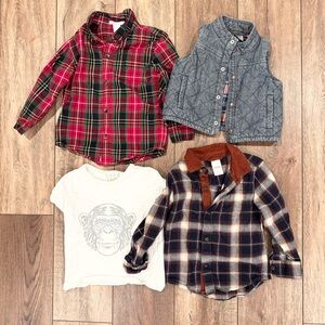 Gymboree Janie & Jack  Toddler Boy Bundle 2T 3T Plaid Shirt Corduroy Denim Vest